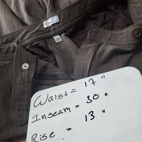 KIM ROGERS Women Pants SZ 18 Relax Wide Leg Plaid Dark Academia Brown Pockets - Picture 3 of 5